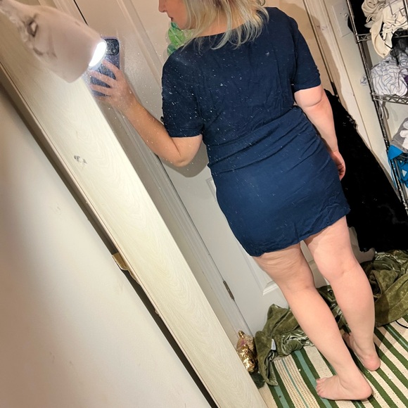 EVERLY NAVY BLUE VAGUELY NAUTICAL DRESS SO CUTE BOATING DRESSY CASUAL GOLD M EUC - Picture 3 of 11